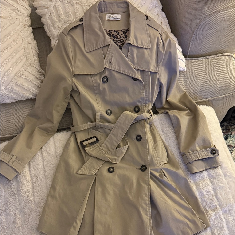 Forever 21 Khaki Double-Breasted Trench Coat